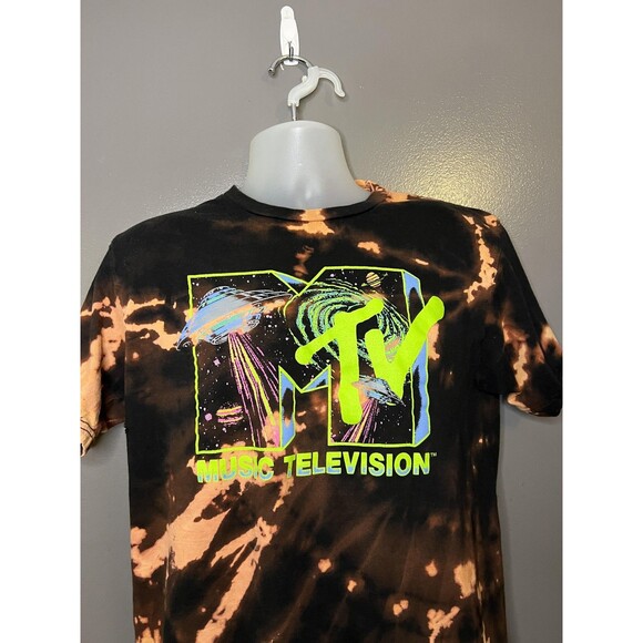 MTV Other - MTV Music Television Shirt Mens Large Black Bleach Tie Dye Logo Graphic Tee